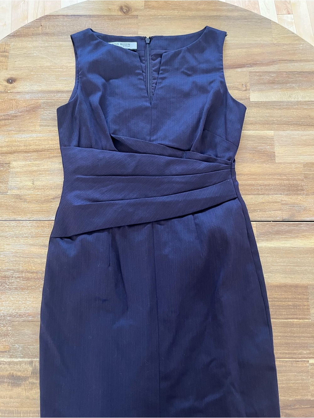 Anne Klein Dark Navy Sleeveless Sheath Dress with Draped Waist
